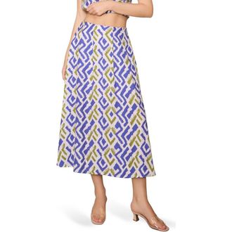 Melloday Geo Print Pull-On Midi Skirt in Blue Green Print at Nordstrom Rack, Size X-Small