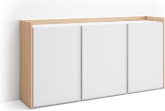 Skraut Home Skraut Home - Aparador Para Sal&oacute;n, Gran Capacidad De Almacenaje, 156x35x80cm, 3 Puertas, Led, Estilo Moderno, Blanco Y Roble Soft