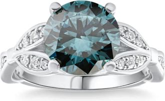 Pompeii3 3 1/4Ct TW Blue & White Vintage Diamond Engagement Ring Lab Grown 10k White Gold