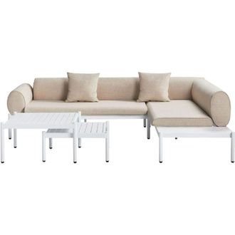 Beliani Divano angolare moderno per esterni 4 pezzi con tavolino e tavolino beige Rasiglia