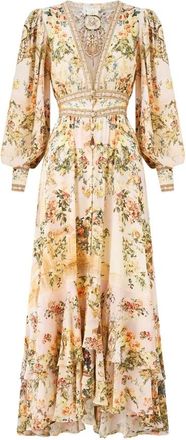 Camilla Long Button Front Silk Dress - Twilight In Istanbul - Dames - Maxi kleedjes - Veelkleurig - S - Kleedjes