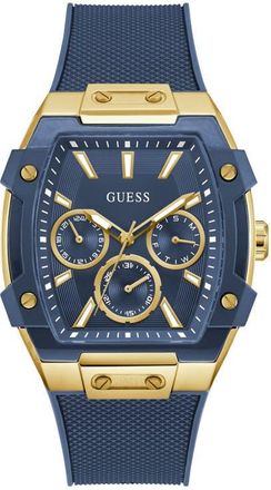 Guess Phoenix Tonneau Multifunction Silicone Strap Watch, 44mm x 51mm in Blue at Nordstrom