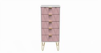 Welcome Furniture Glitz Ready Assembled 5 Drawer Tallboy in Kobe Pink & White - Welcome Furniture | TJ Hughes