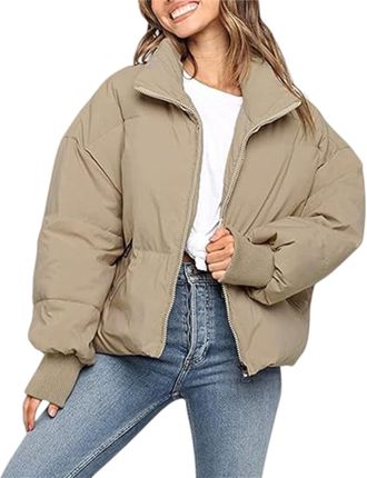 Generic Womens Winter Cropped Puffer Jacket, Baggy Warm Quilted Jacket Short Padded Outerwear Coats (Dark Brown,M)