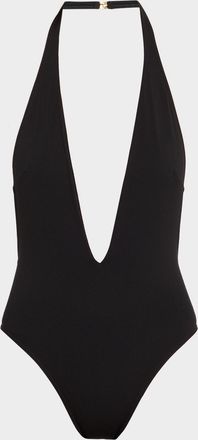 Tom Ford Plunging Halter Jersey One-Piece Swimsuit