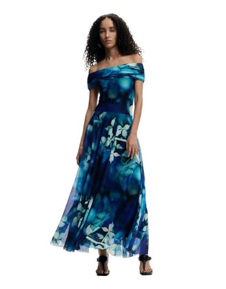 Desigual vestito maxi floreale blu-blu navy