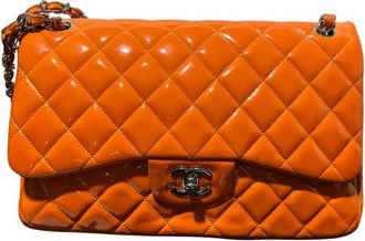 Chanel Orange Patent Classic Flap