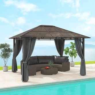 OUTSUNNY 3.6x3(m) Hardtop Gazebo Garden Pavilion w/ Polycarbonate Roof in Dark Grey
