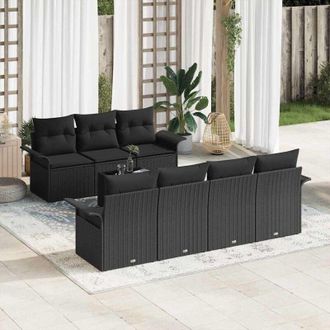 vidaXL Conjunto De Sof&aacute; De Jard&iacute;n 8 Pcs Negro Polirat&aacute;n Vidaxl