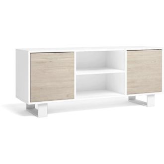 Skraut Home Mobile tv 140 a 2 porte, soggiorno, modello wind, colore struttura Bianco, colore porte Rovere, misure 137x40x57cm di altezza. - Skraut Home