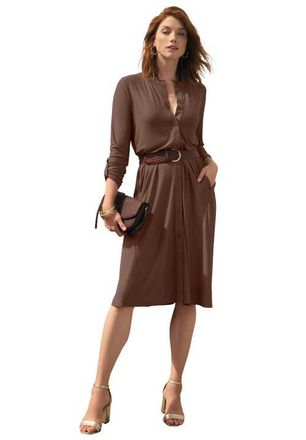 Jessica London &frac34; Sleeve A-Line Shirt Dress in Rich Brown at Nordstrom, Size 4X