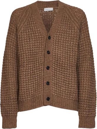 Roberto Collina Cardigan Ml Punto Militare - Heren - Vesten - Bruin - XL - Wol - Truien & Vesten
