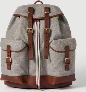 Brunello Cucinelli Virgin wool, alpaca and cashmere flannel field backpack with grained calfskin inserts in Medium Grey at Nordstrom