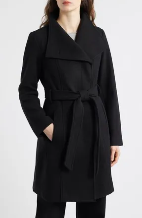 Michael Kors Belted Coat with Oversize Collar in Black at Nordstrom, Size X-Large