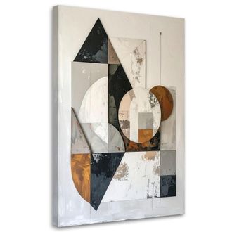 Feeby Cuadro Sobre Lienzo, Abstracci&oacute;n Geom&eacute;trica En Blanco Gris Beige Y Dorado, 80x120