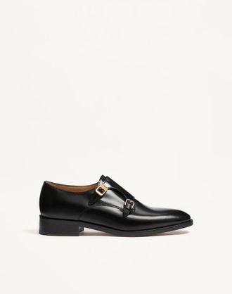 Valentino Garavani Double Monk Strap Pas Des Dieux In Vitello Uomo NERO 40.5