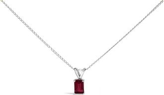 House of Brilliance 14K White Gold 6x4MM Emerald Cut Red Ruby Solitaire Pendant Necklace
