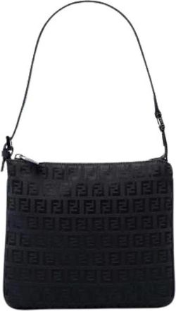 Fendi Pre-owned Canvas Shoulder Bag - Dames - Vintage Schoudertas - Zwart - ONE Size - Leer - Vintage