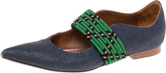 Malone Souliers Navy Blue/green Canvas And Fabric Martina Luwolt Ballet Flats