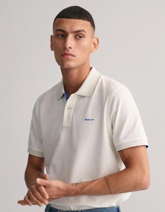 GANT Mens GANT Regular Fit Short Sleeve Contrast Pique Rugger - 113 Eggshell - White - Size: 38