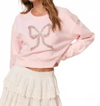 LoveShackFancy Rylan Embellished Bow Fleece Pullover Sweater In Wistful Pink