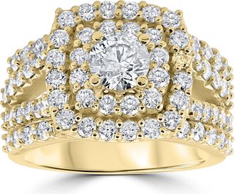 Pompeii3 3ct Diamond Engagement Wedding Double Cushion Halo Trio Ring Set 10k Yellow Gold