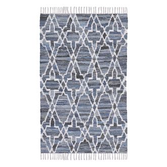 Beliani Beliani - Alfombra De Yute Azul 140 X 200 Cm Patr&oacute;n De Cuadrifolio Hecha A Mano Tr&eacute;bol Estilo Oriental Marroqu&iacute; Adiyaman