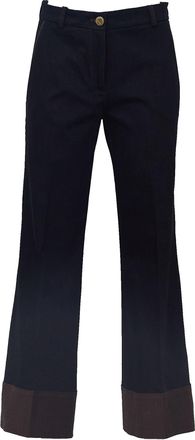 Ql2 Quelledue Wide Leg Pants with Contrast Cuffs and Golden Button Details