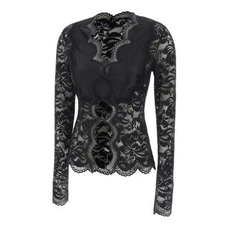 Paco Rabanne Long Sleeve Tops, female, Black, Size: 2XS Long-sleeved Lace Top