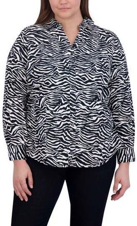 Foxcroft Mary Zebra Print Cotton Button-Up Shirt in Black/white at Nordstrom Rack, Size 14W