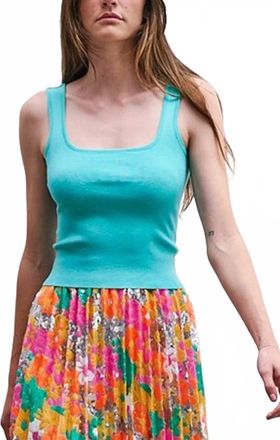 Le Superbe Snatched Square Neck Tank In Aqua