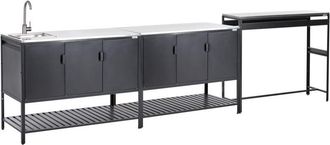 Beliani Conjunto De 2 Armarios De Cocina Y Mesa De Bar Para Exterior De Acero 3 Puertas Encimera De Acero Inoxidable Jard&iacute;n Negro Con Fregadero Maenza