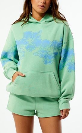 PacSun Hibiscus Print Cotton Blend Hoodie in Green at Nordstrom, Size Xx-Small