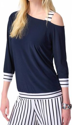 Joseph Ribkoff Striped Detail Asymmetric Top In Midnight Blue