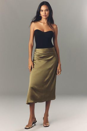 Theory Ruched Satin Midi Skirt