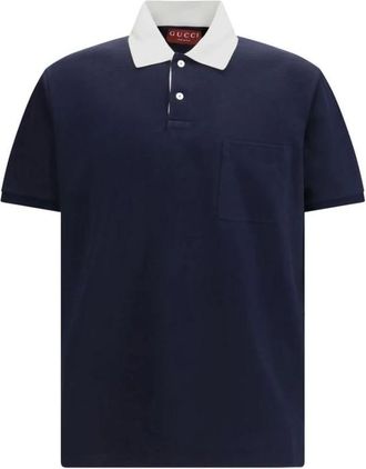 Gucci Polo Shirts, male, Blue, Size: M Cotton Polo Shirt with Classic Design