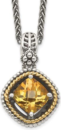 Diamond2Deal Sterling Silver with 14K Accent Cushion Citrine Pendant Necklace