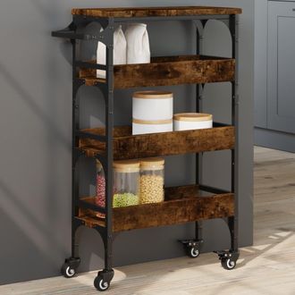 vidaXL Vidaxl - Carrito De Cocina Madera Ingenier&iacute;a Roble Ahumado 53x20x76 Cm