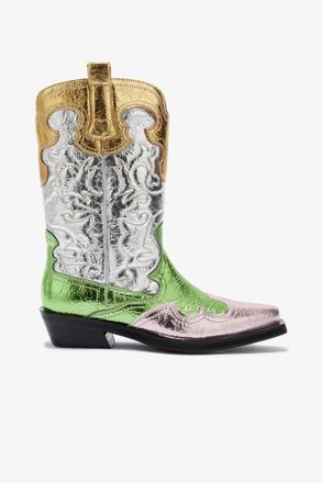 Ganni Mid Shaft Embroidered Western Boots - Size 37 Mixed