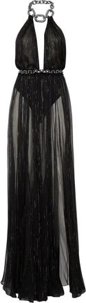 Philipp Plein Chiffon Geweven Ketting Lange Jurk - Dames - Avondkleed - Zwart - XL - Chiffon - Kleedjes