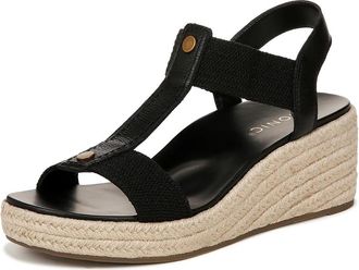 Vionic Womens Calera Wedge Sandal - Black Leather