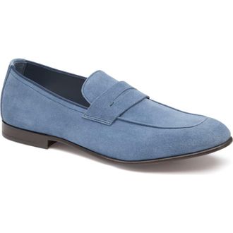 Johnston & Murphy Taylor Moc Toe Penny Loafer in Denim Italian Suede at Nordstrom Rack, Size 10.5