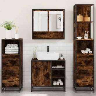 Berkfield Home Durable 4&not;Piece Bathroom Furniture Set&not;Smoked Oak Engineered Wood