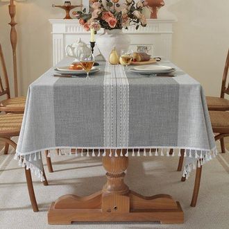 OEM Mantel Rectangular De Lino Para Exteriores, Mantel De Algod&oacute;n Impermeable De Estilo R&uacute;stico Bohemio Borlas, Resistente Sin Arrugas, 90 X 140 Cm