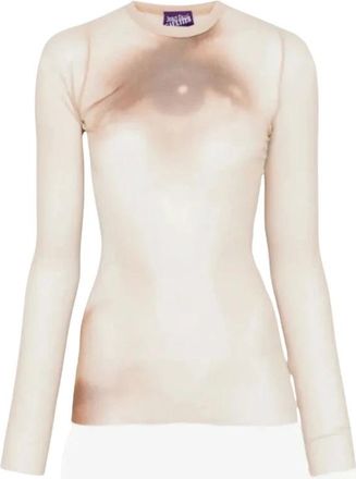 Jean Paul Gaultier Top Manica Lunga con Stampa Viso in Rete - - Tops - Donna - Beige - S