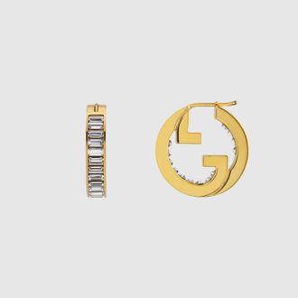 Gucci Blondie Crystal Hoop Earrings, Gold-toned metal, Gold-toned metal