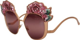 Dolce & Gabbana Womens Pink Gold Rose Sequin Embroidery Dg2202 Sunglasses Metal