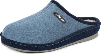 Schawos Mens Felt Slippers 6030 Warm Lined Virgin Wool with Footbed Solid Sole Non-Slip, navy 10w, 9.5 UK