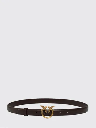 Pinko Love Birds Calfskin Leather Belt with Metal Monogram Buckle