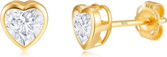 MAX + STONE Solid 10K Yellow Gold Small Cubic Zirconia Bezel Stud Earrings Various Styles